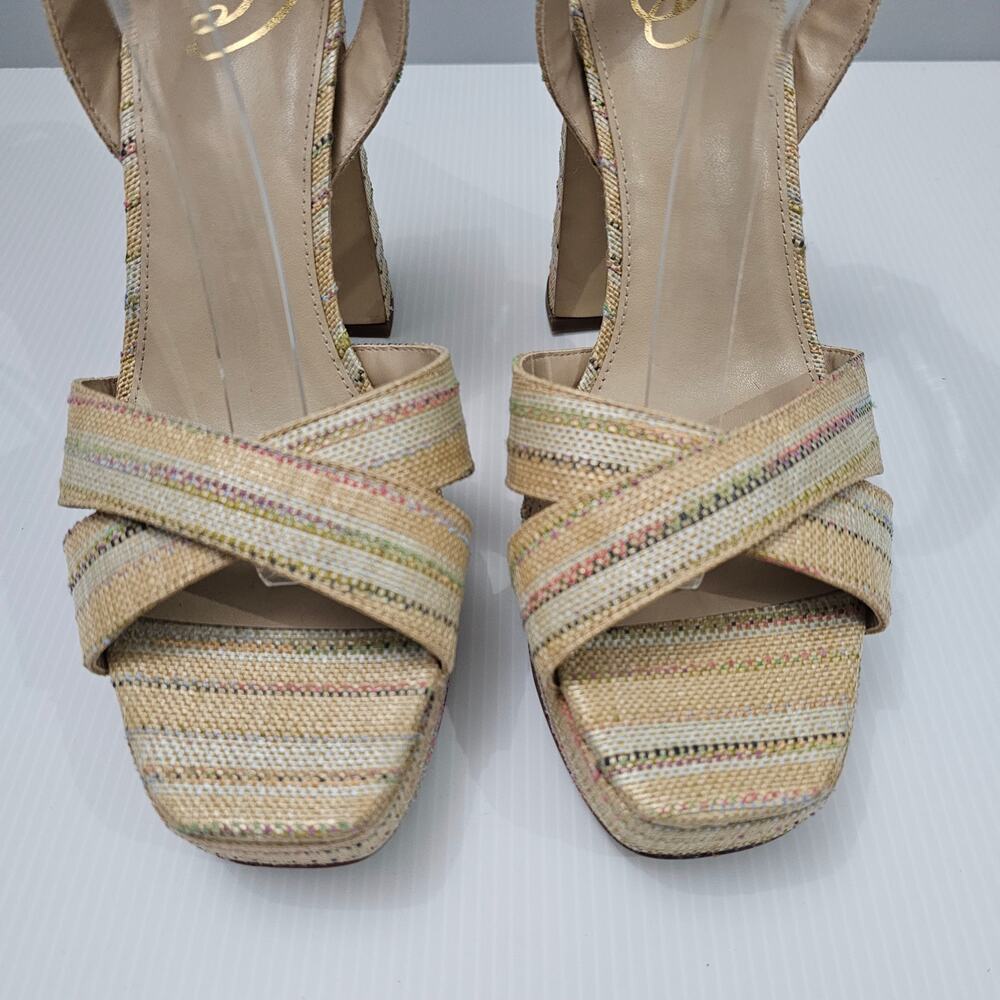Sam Edelman Kayna Platform Block Heel Sandals Natural Raffia Stripe Womens 9.5 - Picture 5 of 14